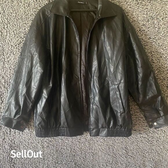 BSA Men's Vintage Black faux Leather Bomber Jacket Size L - Picture 3 of 10